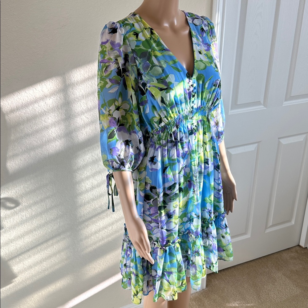 Taylor Floral Long Sleeve Dress in Blue and Green - Picture 2 of 15